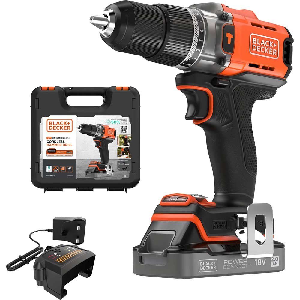 Black and Decker BCD383 18v Cordless Combi Drill 1 x 2ah Li-ion Battery Charger Case - Image 1