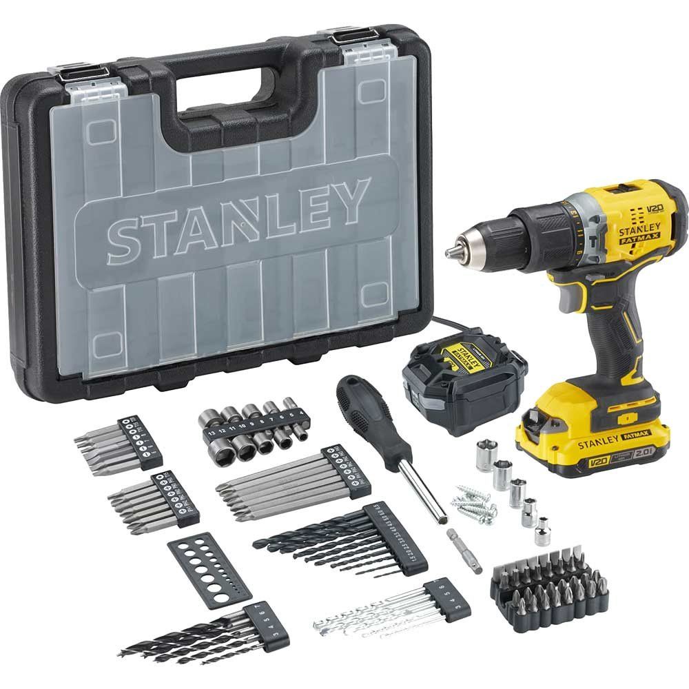 Stanley Fatmax V20 SFMCD715 18v Cordless Brushless Combi Drill 1 x 2ah Li-ion Battery Charger Case & 100 Piece Accessories - Image 1