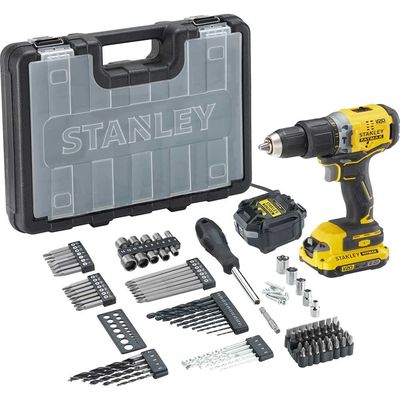 Stanley Fatmax V20 SFMCD715 18v Cordless Brushless Combi Drill 1 x 2ah Li-ion Battery Charger Case & 100 Piece Accessories