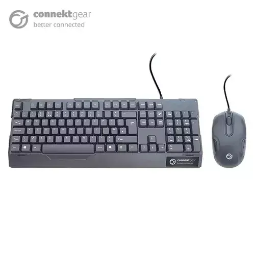 connektgear KB235 USB Standard UK Layout Keyboard and 3 Button Optical Mouse - Black - Image 1
