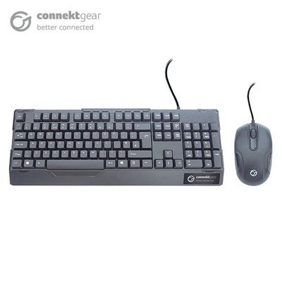 connektgear KB235 USB Standard UK Layout Keyboard and 3 Button Optical Mouse - Black - Thumbnail 2