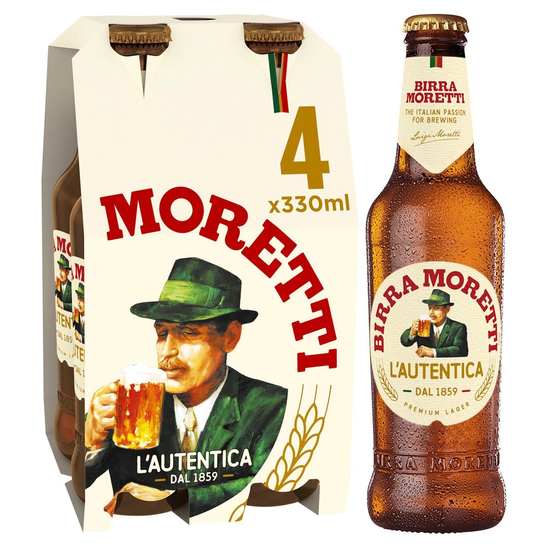 Birra Moretti Premium Lager Beer Bottle 4x330ml - Image 1
