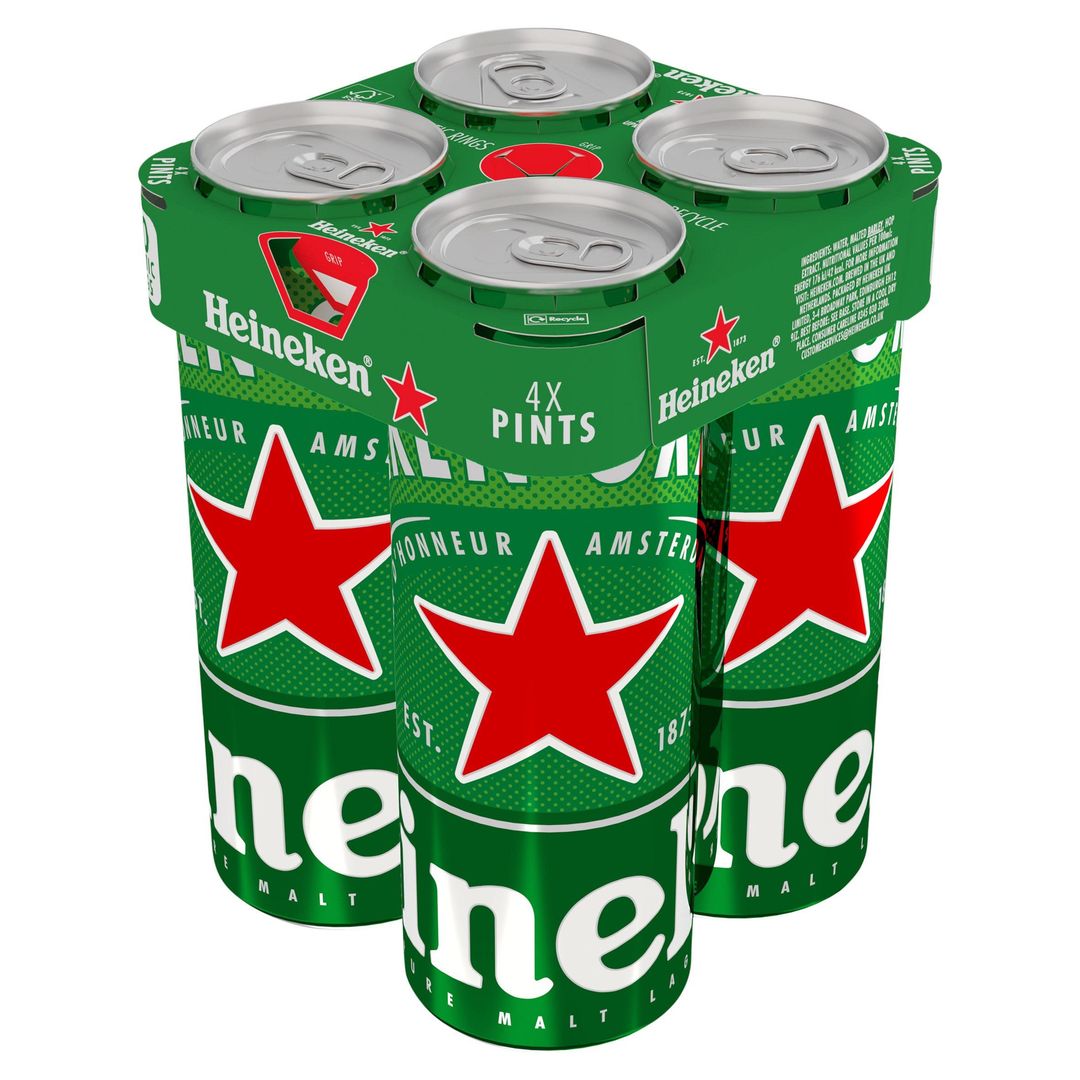 Heineken Original Premium Lager Beer 5% ABV Pint Can 4x568ml - Image 1
