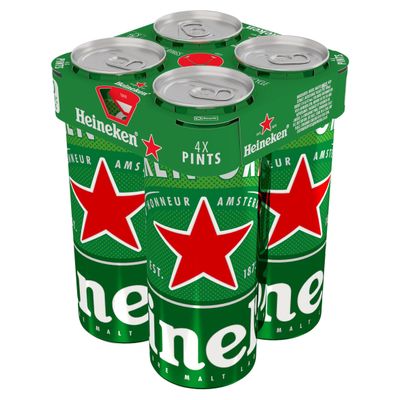 Heineken Original Premium Lager Beer 5% ABV Pint Can 4x568ml