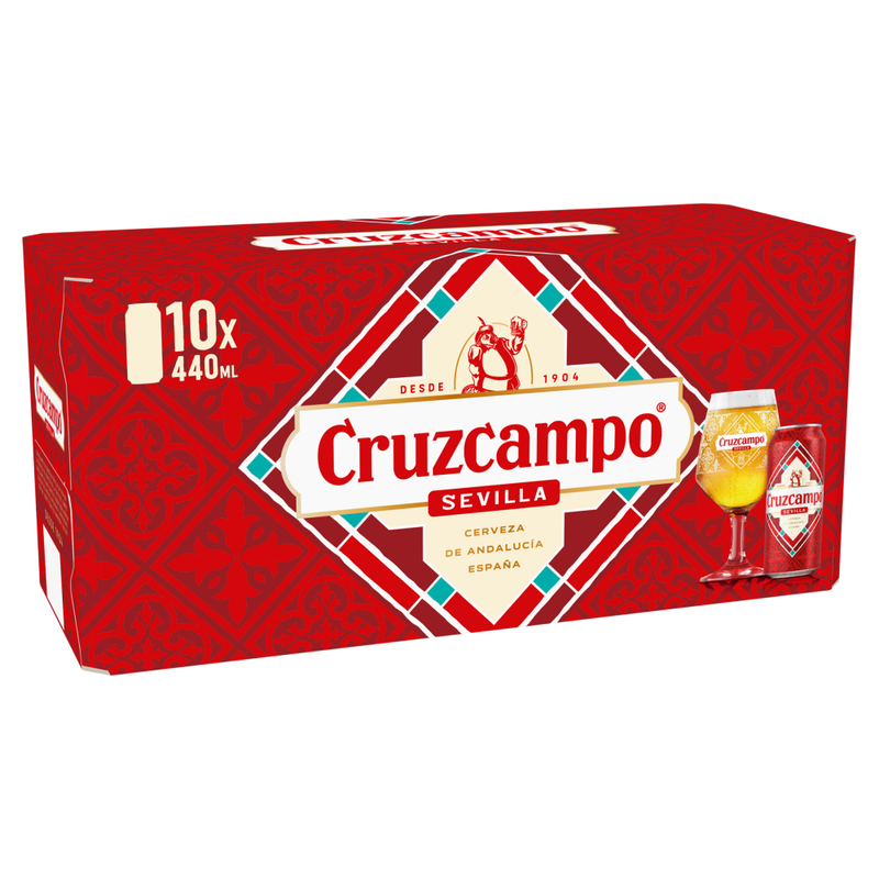 Cruzcampo Sevilla Lager Beer 4.4% ABV Cans 10x440ml - Image 1