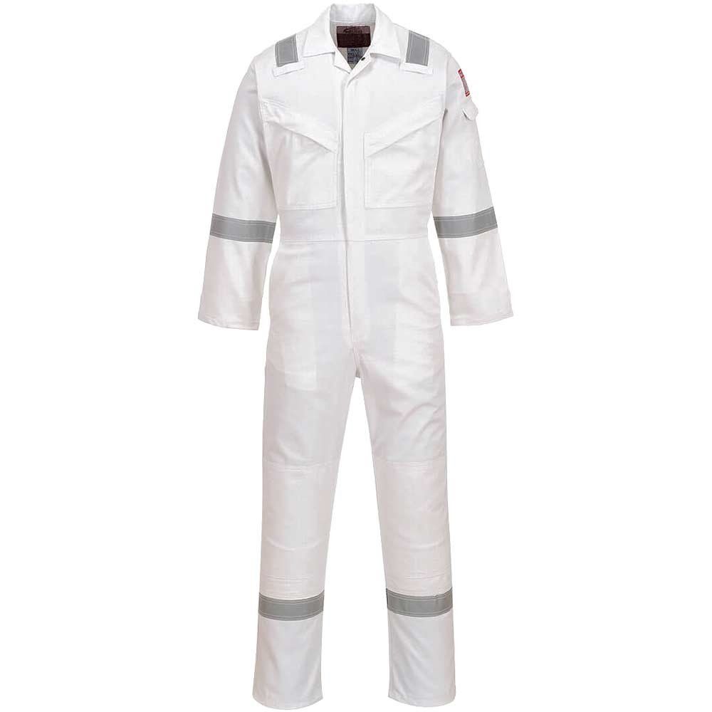 BizFlame Mens Aberdeen Flame Resistant Antistatic Coverall White L 32" - Image 1