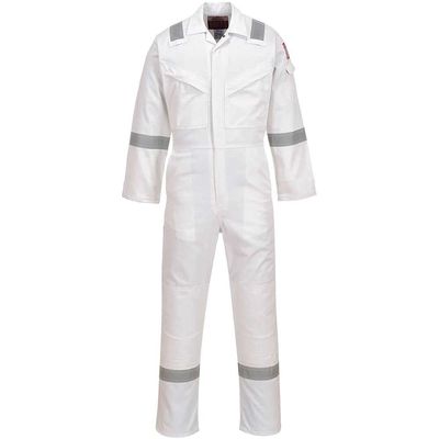 BizFlame Mens Aberdeen Flame Resistant Antistatic Coverall White S 32"