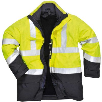 BizFlame Hi Vis Flame Resistant Rain Multi Protection Jacket Yellow / Navy XL