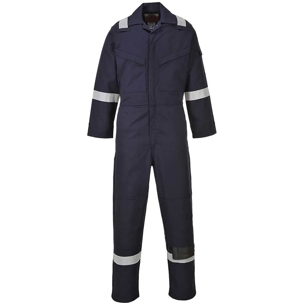 BizFlame Mens Aberdeen Flame Resistant Antistatic Coverall Navy Blue XS 32" - Image 1