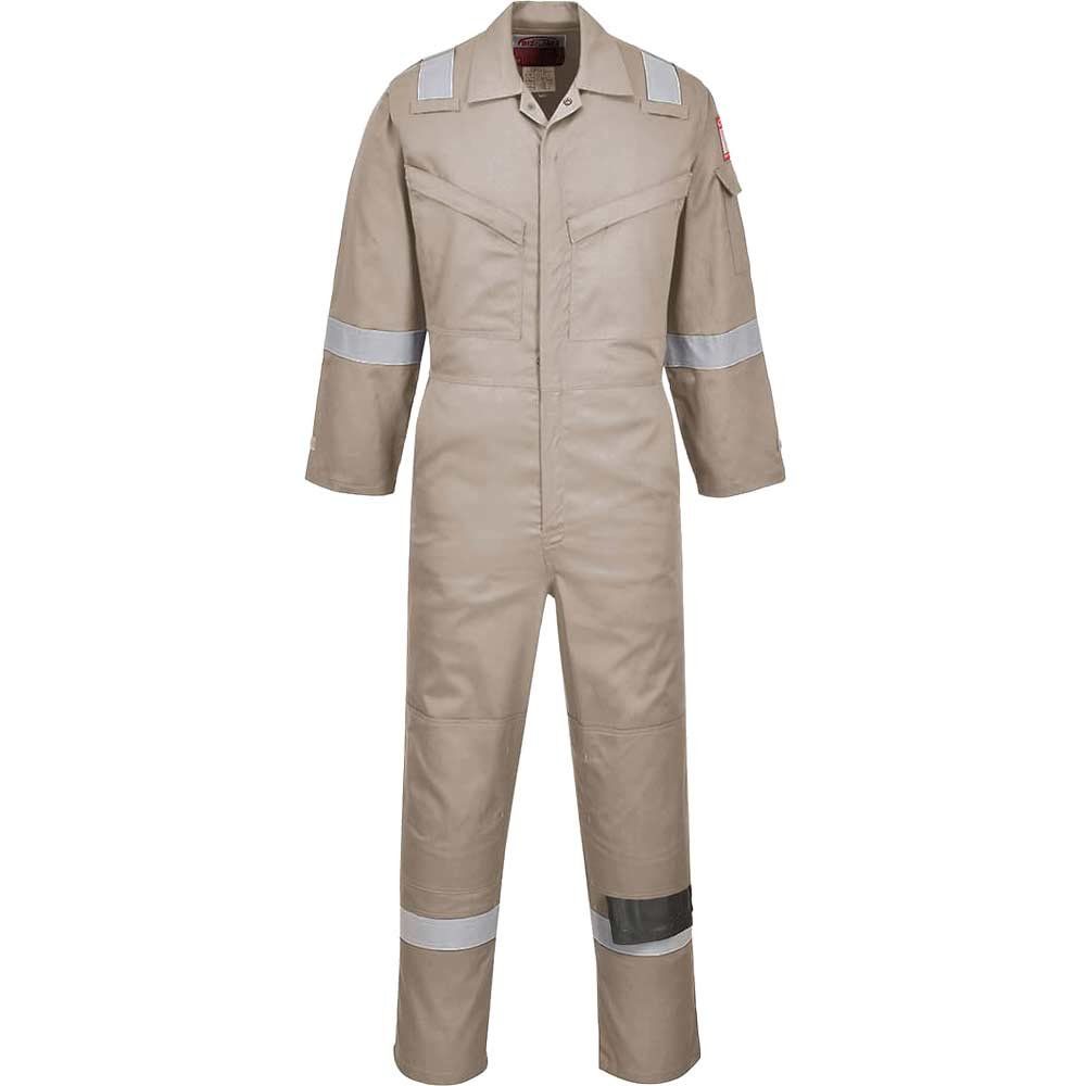 BizFlame Mens Flame Resistant Super Lightweight Antistatic Coverall Khaki XL 32" - Image 1