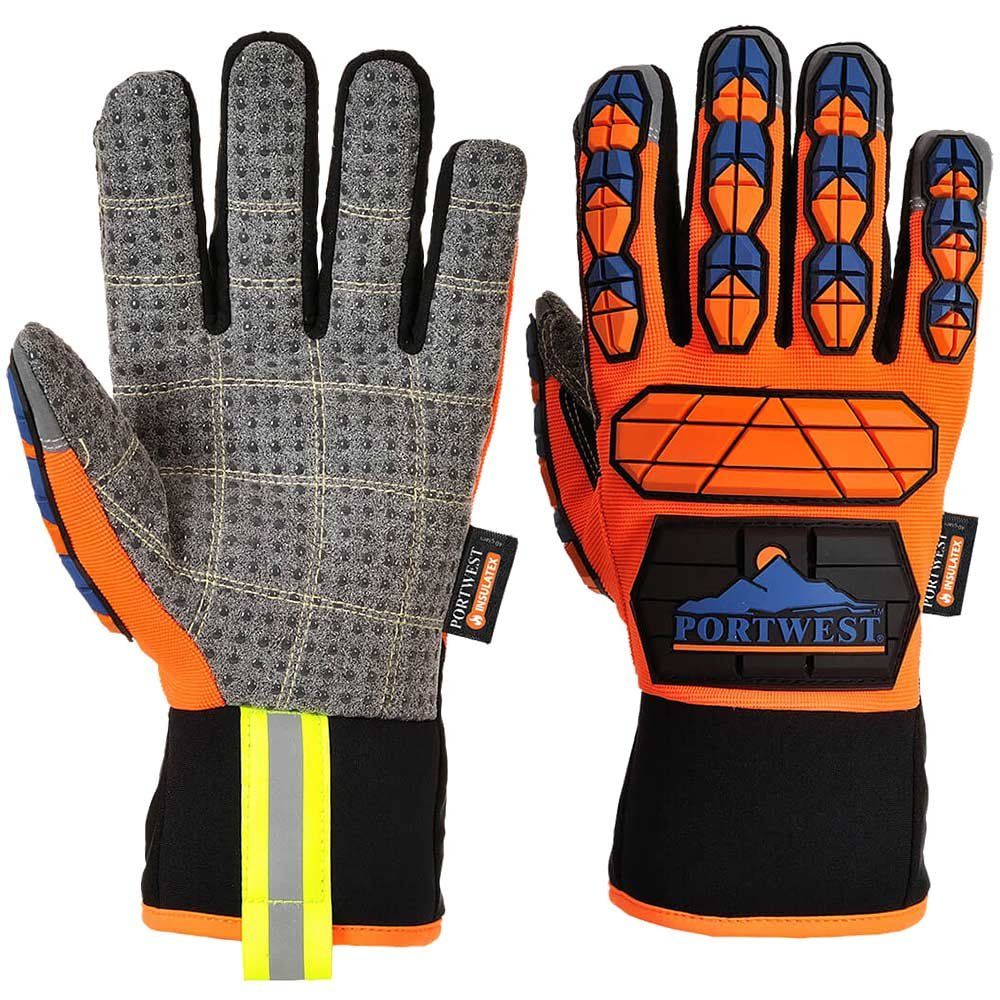 Portwest Aqua Seal Pro Waterproof Impact Resistant Gloves Orange / Blue L Pack of 1 - Image 1