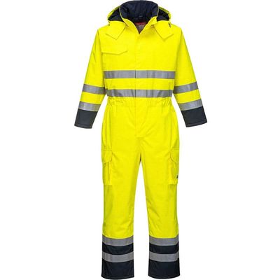 BizFlame Hi Vis Flame Resistant Rain Multi Coverall Yellow / Navy 2XL