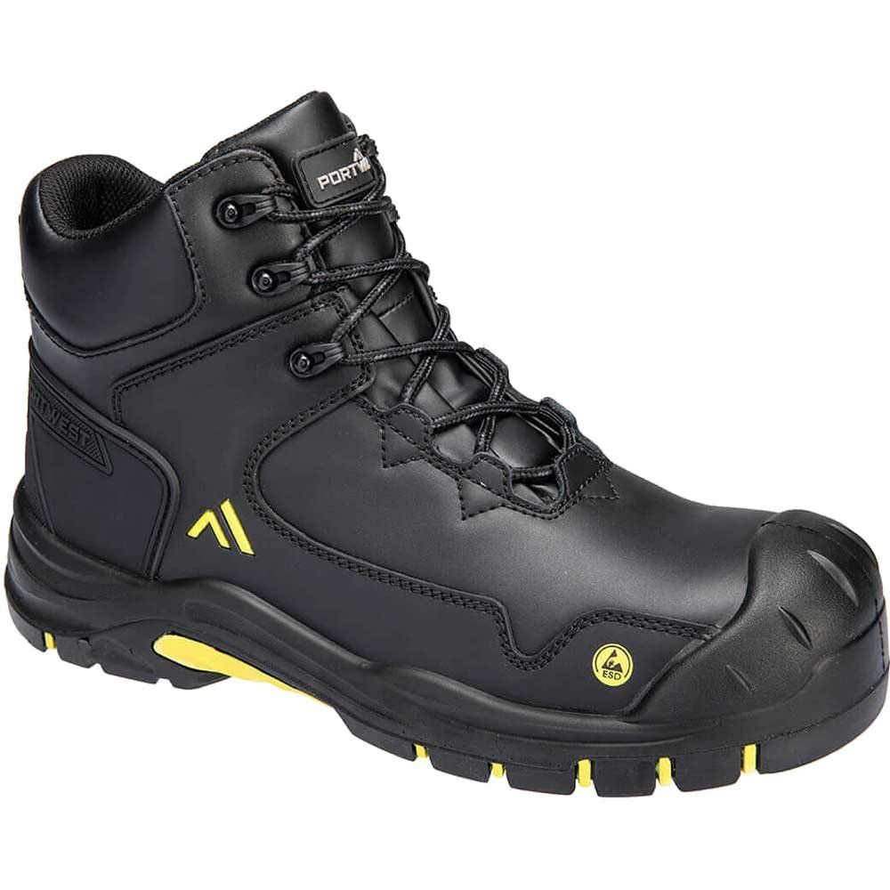 Portwest Apex Composite Mid ESD Safety Boots Black / Yellow Size 9 - Image 1