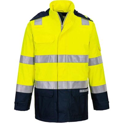 Bizflame Rain Hi Vis Waterproof Light Arc Jacket Yellow / Navy 2XL