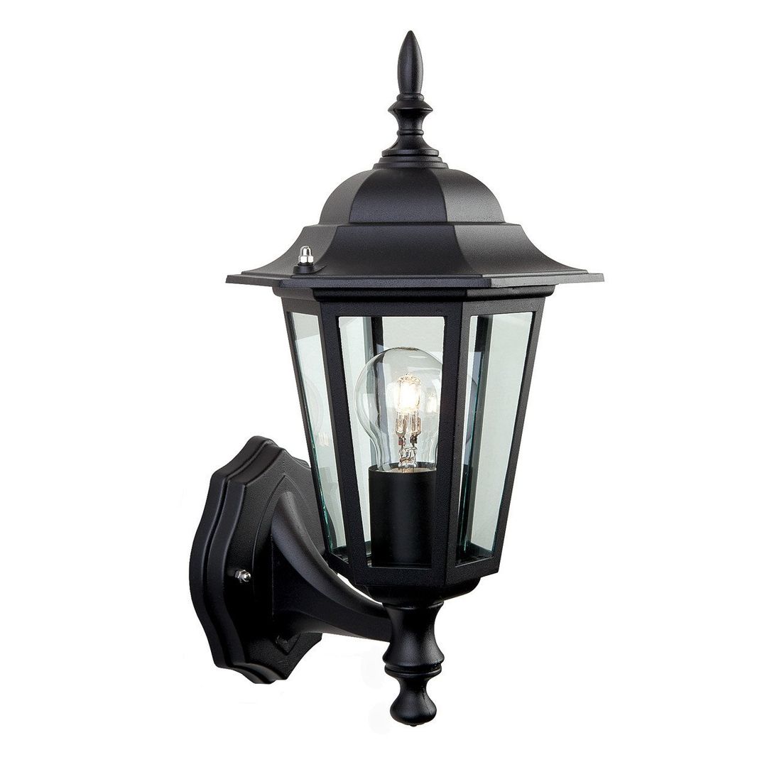 Firstlight Uplight 6-Panel Outdoor Wall Lantern Clear in Black - Image 1