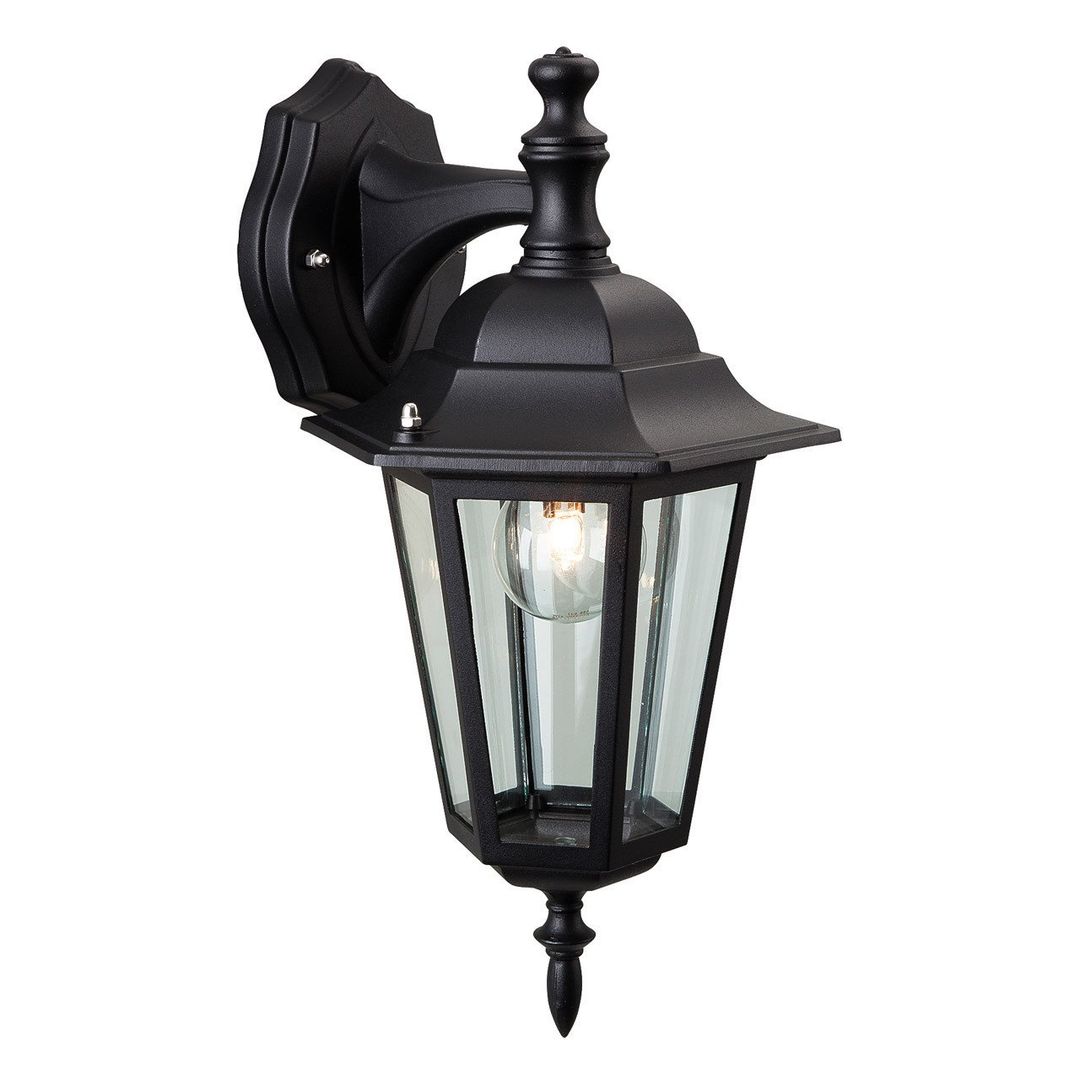 Firstlight Downlight 6-Panel Outdoor Wall Lantern Clear in Black - Image 1