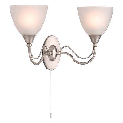 Firstlight Santana 2-Light Wall Wall Light with On/Off Pull Cord Opal in Satin Steel