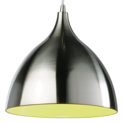 Firstlight Cafe 25cm Pendant Light in Brushed Steel and Green Inner