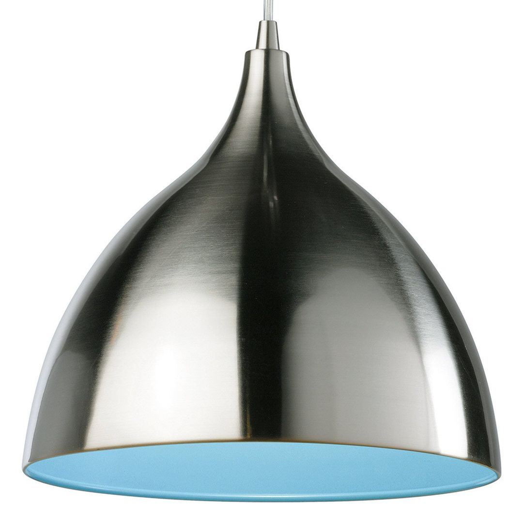 Firstlight Cafe 25cm Pendant Light in Brushed Steel and Blue Inner - Image 1