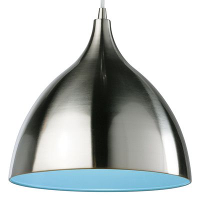 Firstlight Cafe 25cm Pendant Light in Brushed Steel and Blue Inner