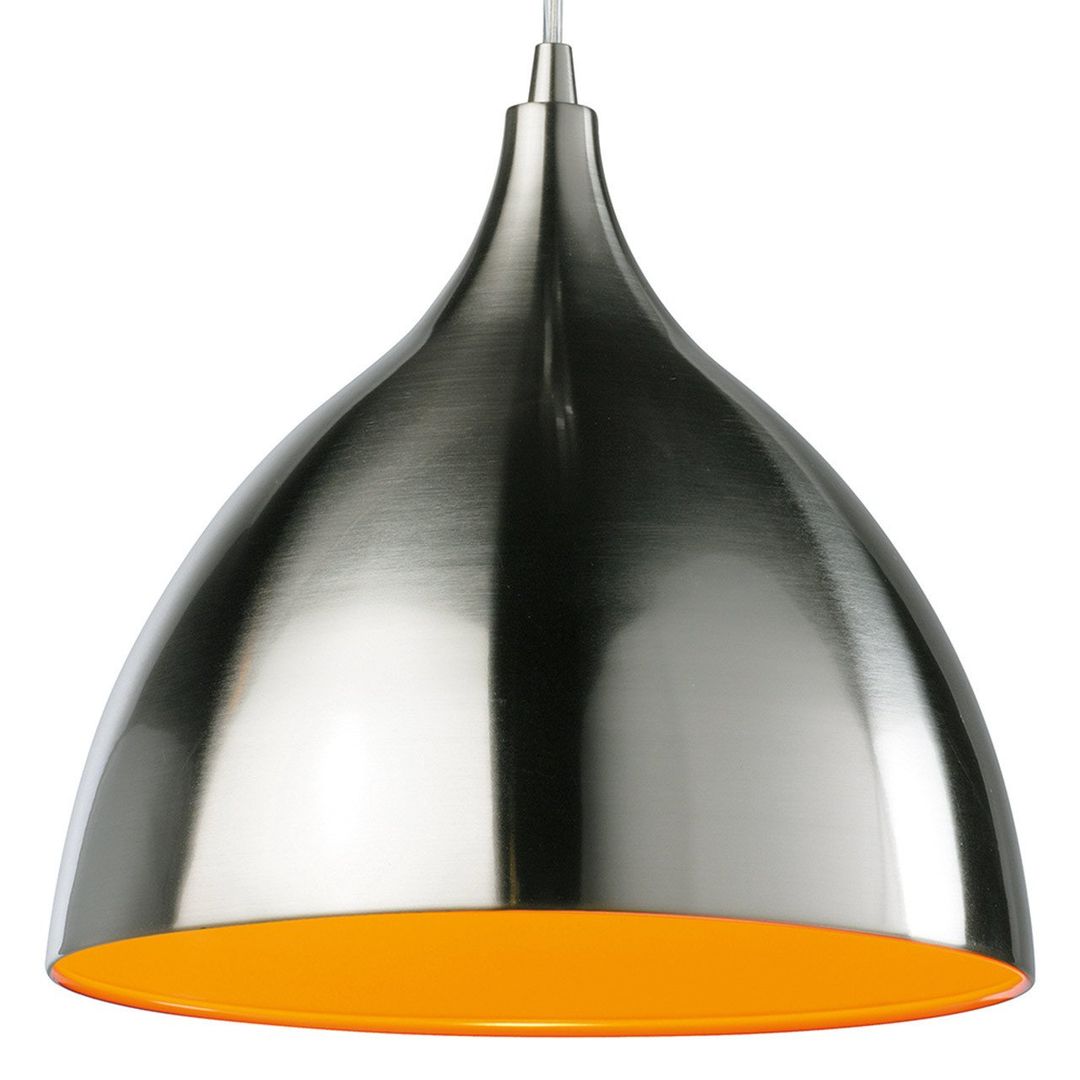 Firstlight Cafe 25cm Pendant Light in Brushed Steel and Orange Inner - Image 1