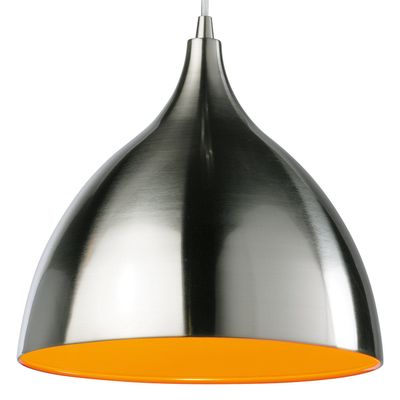 Firstlight Cafe 25cm Pendant Light in Brushed Steel and Orange Inner