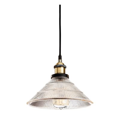 Firstlight Empire 25cm Pendant Light Clear Fluted in Antique Brass