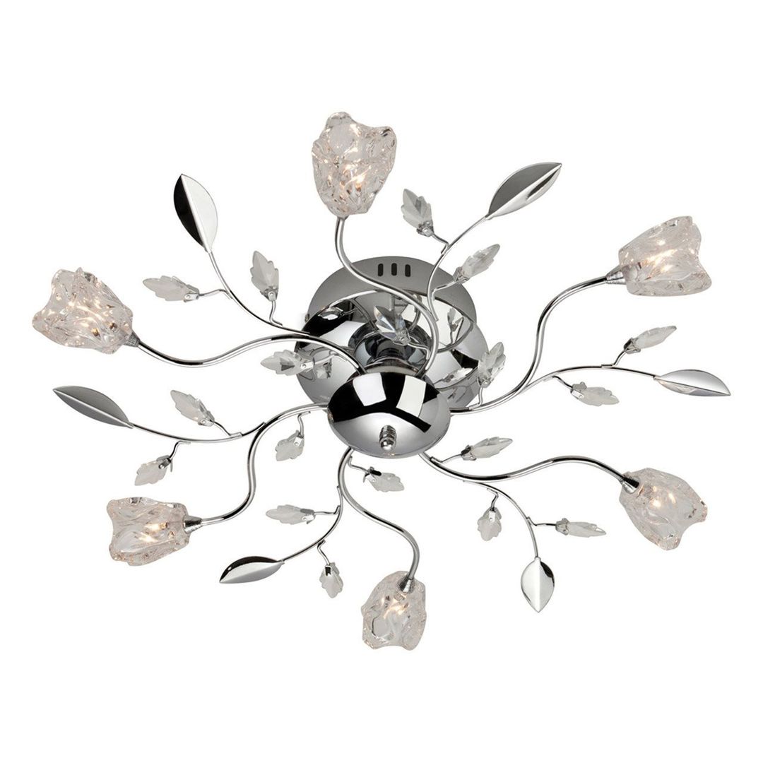 Firstlight Cindy Flower and Leaf Style 6-Light Flush Ceiling Light in Chrome and Clear Glass - Image 1