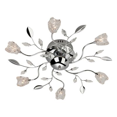 Firstlight Cindy Flower and Leaf Style 6-Light Flush Ceiling Light in Chrome and Clear Glass