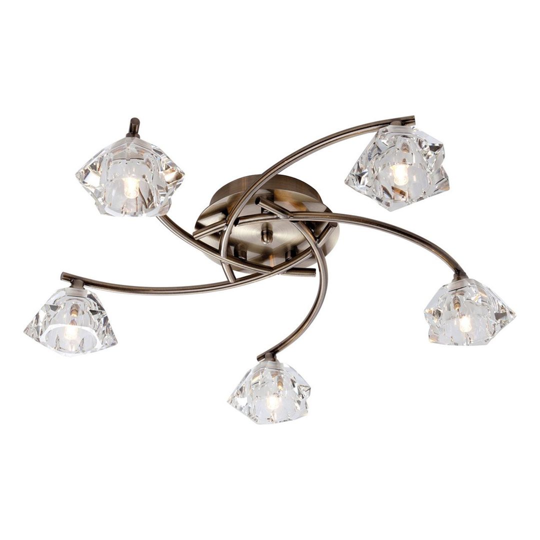 Firstlight Clara 5-Light Flush Ceiling Light Clear in Antique Brass - Image 1