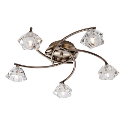 Firstlight Clara 5-Light Flush Ceiling Light Clear in Antique Brass
