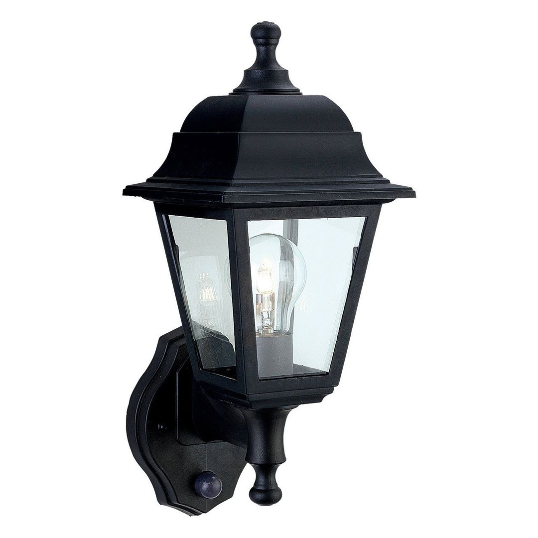 Firstlight Oslo Uplight Outdoor Wall Lantern PIR Sensor Clear in Black - Image 1