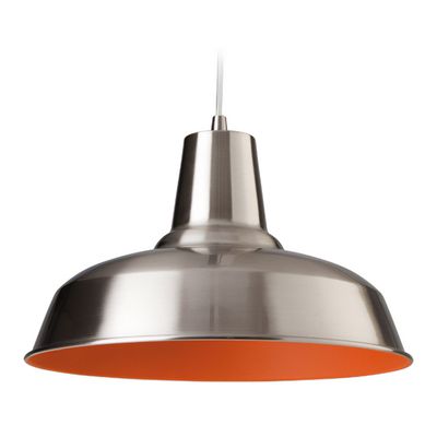Firstlight Smart Modern Style 30cm Pendant Light Brushed Steel and Orange Inner