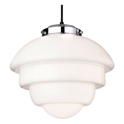 Firstlight Art Deco Acorn Pendant Light Milky White in Chrome