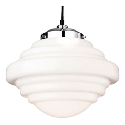 Firstlight Art Deco Decorative Pendant Light Milky White in Chrome