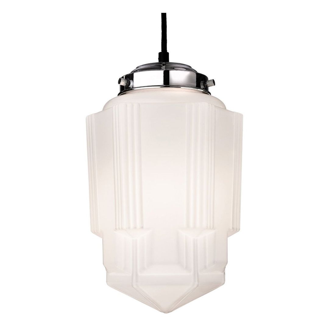 Firstlight Art Deco Skyscraper Pendant Light Milky White in Chrome - Image 1