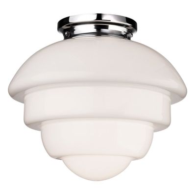Firstlight Art Deco Acorn Flush Ceiling Light Milky White in Chrome