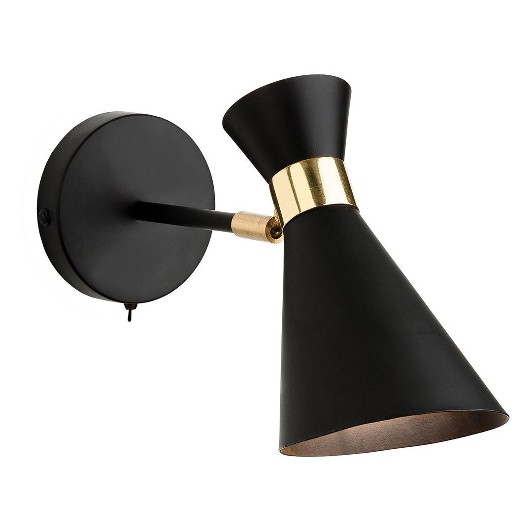 Firstlight Ohio Compact Coned Wall Wall Light with On/Off Switch in Black and Brass - Image 1