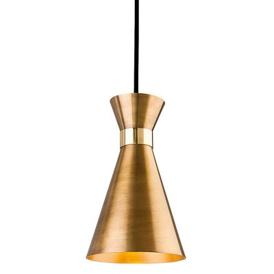 Firstlight Ohio Retro Style Compact Coned Pendant Light Antique Gold and Brass