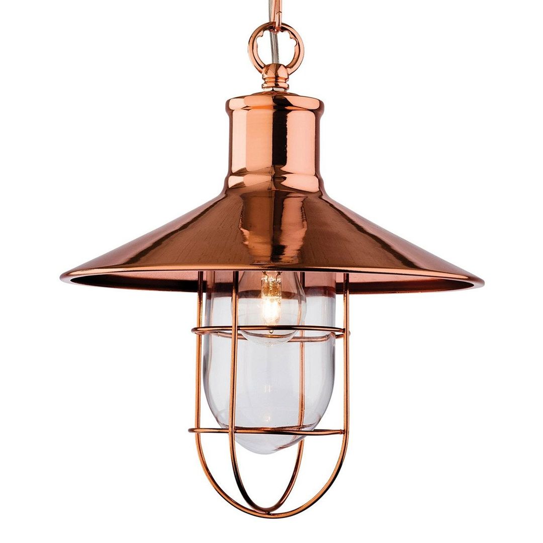 Firstlight Crescent Retro-Industrial Style 27cm Pendant Light in Copper and Clear Glass - Image 1
