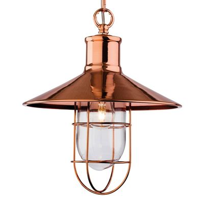 Firstlight Crescent Retro-Industrial Style 27cm Pendant Light in Copper and Clear Glass
