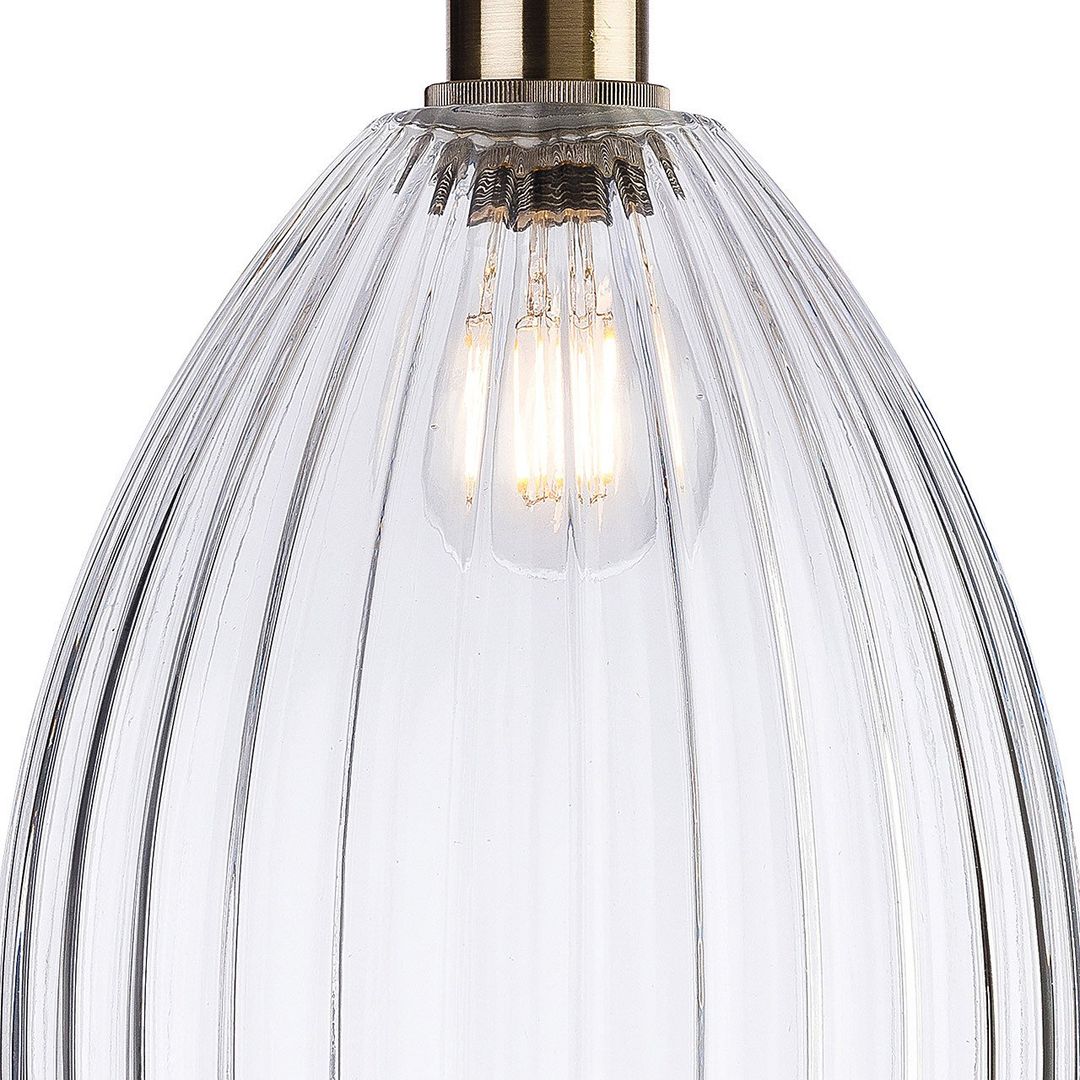 Firstlight Victory 21cm Pendant Light Clear Ribbed in Antique Brass - Image 1