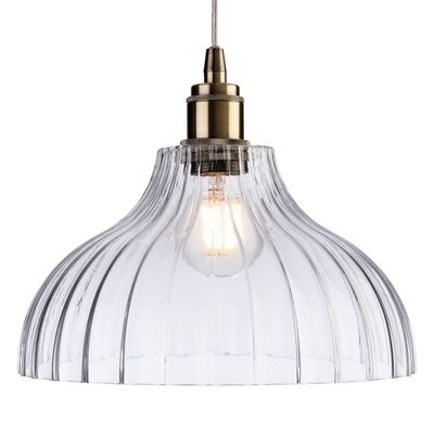 Firstlight Victory 28cm Pendant Light Clear Ribbed in Antique Brass