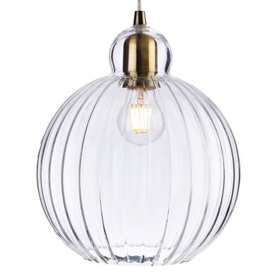 Firstlight Victory 25cm Pendant Light Clear Ribbed in Antique Brass