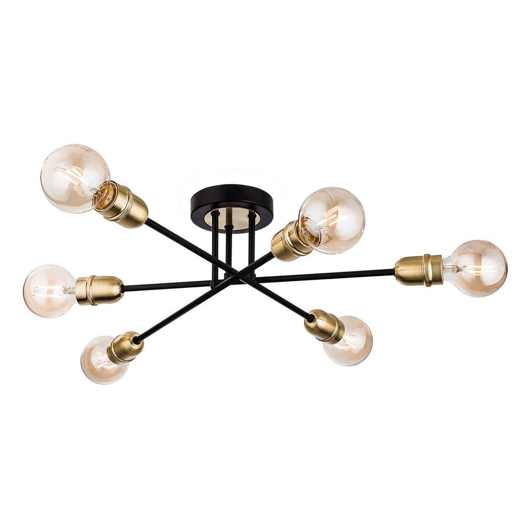 Firstlight Trident 6-Light Flush Ceiling Light in Black and Brushed Brass - Image 1