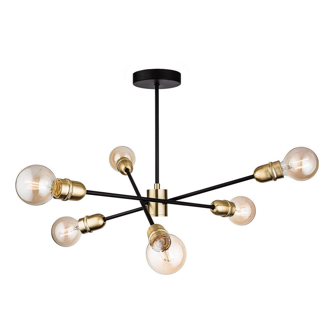 Firstlight Trident 6-Light Semi-Flush Ceiling Light in Black and Brushed Brass - Image 1