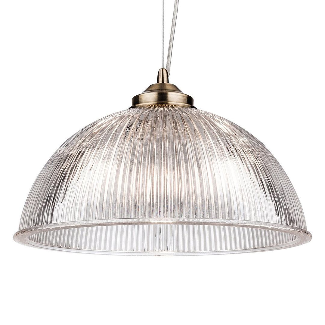 Firstlight Ashford 32cm Pendant Light Clear Ribbed in Antique Brass - Image 1