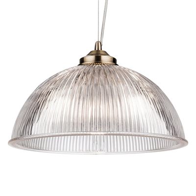 Firstlight Ashford 32cm Pendant Light Clear Ribbed in Antique Brass