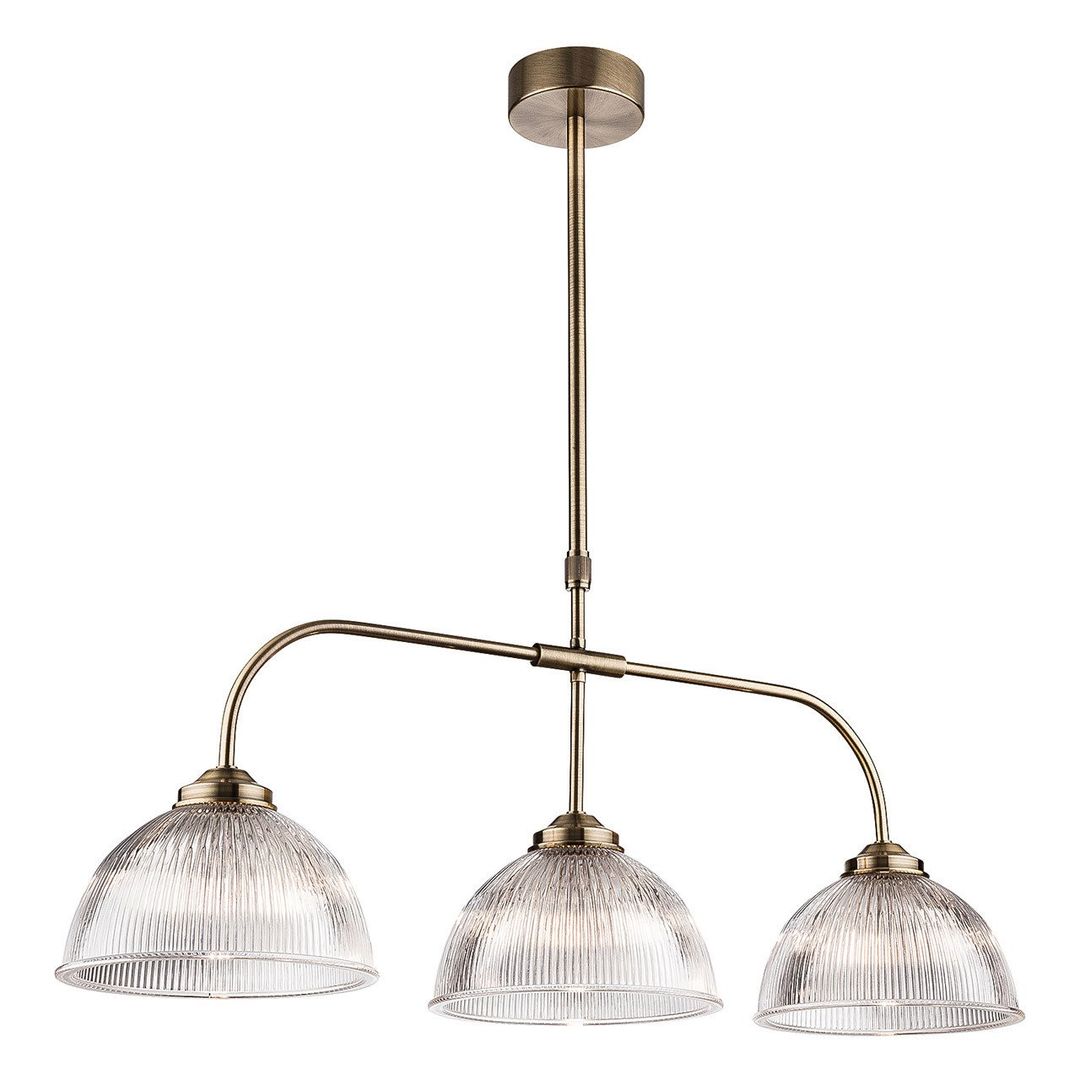 Firstlight Ashford 3-Light Pendant Bar Light Clear Ribbed in Antique Brass - Image 1