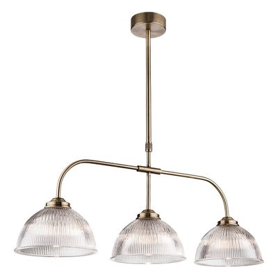 Firstlight Ashford 3-Light Pendant Bar Light Clear Ribbed in Antique Brass